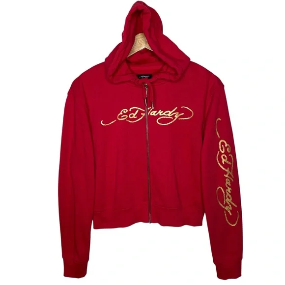 Ed Hardy Red Dragon Tattoo Graphic Zip Up Hoodie Y2K Medium - Picture 4 of 12